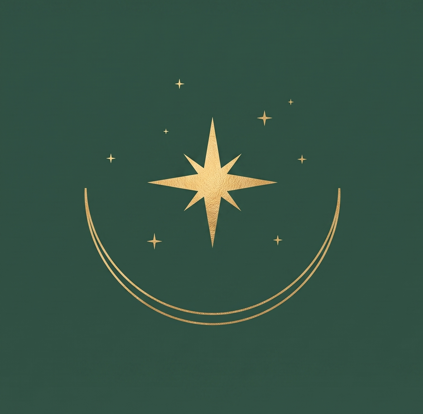 Northerly north star emblem in gold on evergreen