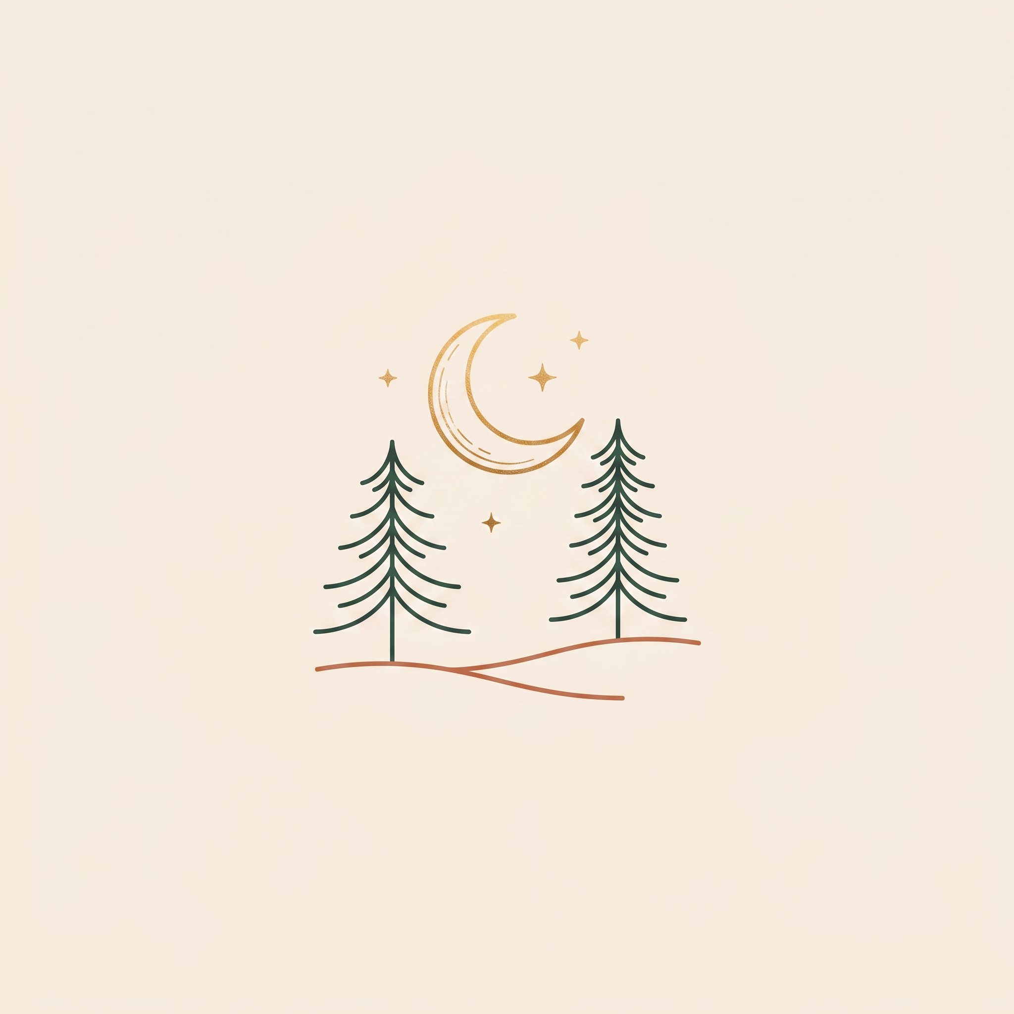 The Sleep current — gold crescent moon over quiet pines
